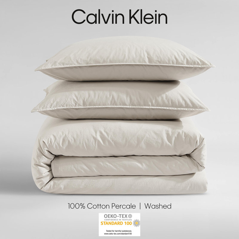 Ensemble de housse de couette Calvin Klein, Housse de couette pour très grand lit et 2 très , Beige clair