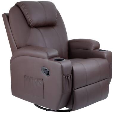 Manual Glider Recliner Swivel Rocking Chair with Lumbar Pillow Cup Holders Latitude Run Leather Type: Brown