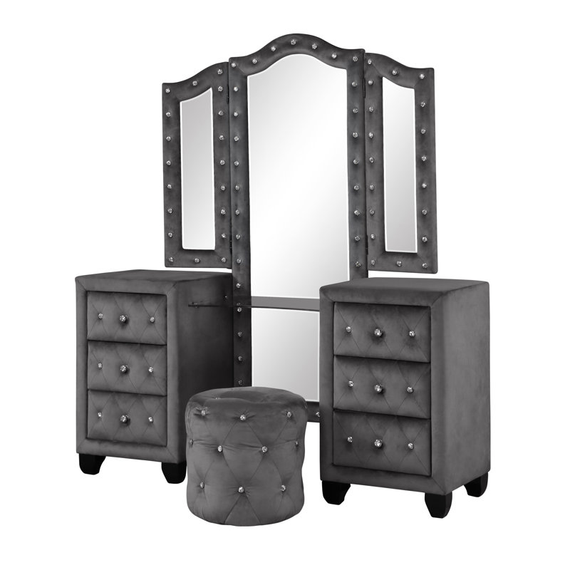 Ensemble coiffeuse avec tabouret et miroir Rausch, Gris