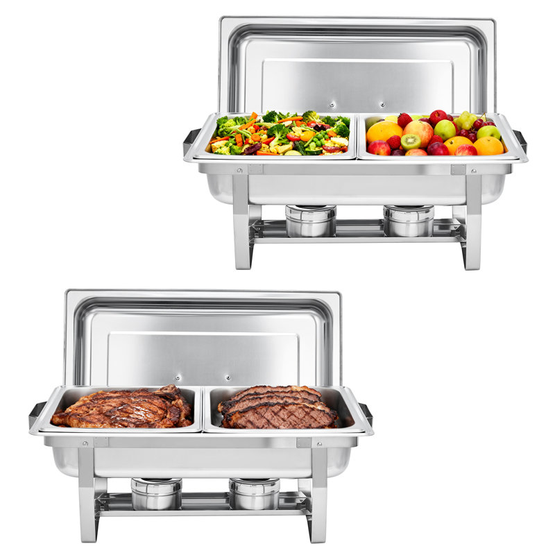 Ensemble de 2 réchauds à buffet, 8 ensembles de chauffe-plats et réchauds à buffet, réchauds rectangulaires en acier inoxydable
