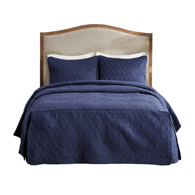 3 Piece Bedspread Navy Queen - Soft , Pleated Corners, Secure Filling, Bedding , Treatment  Not True