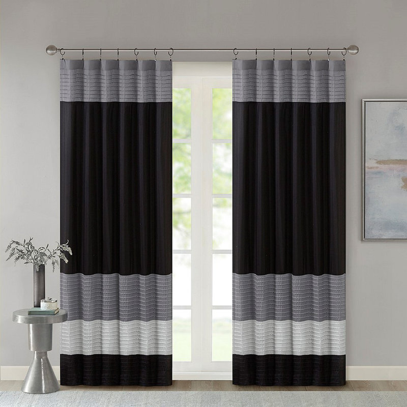 Panneau de rideau Polyoni Pintuck (seulement 1 panneau PC), Noir/gris, L 50,03 po x L 84,03 po