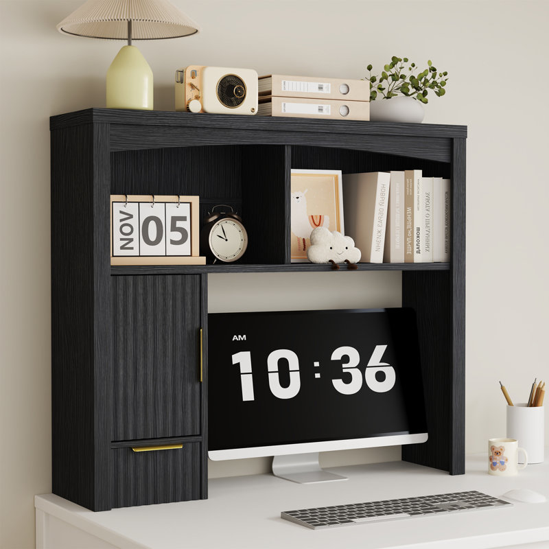 Étagère de bureau avec rangement et 3 compartiments ouverts, Noir