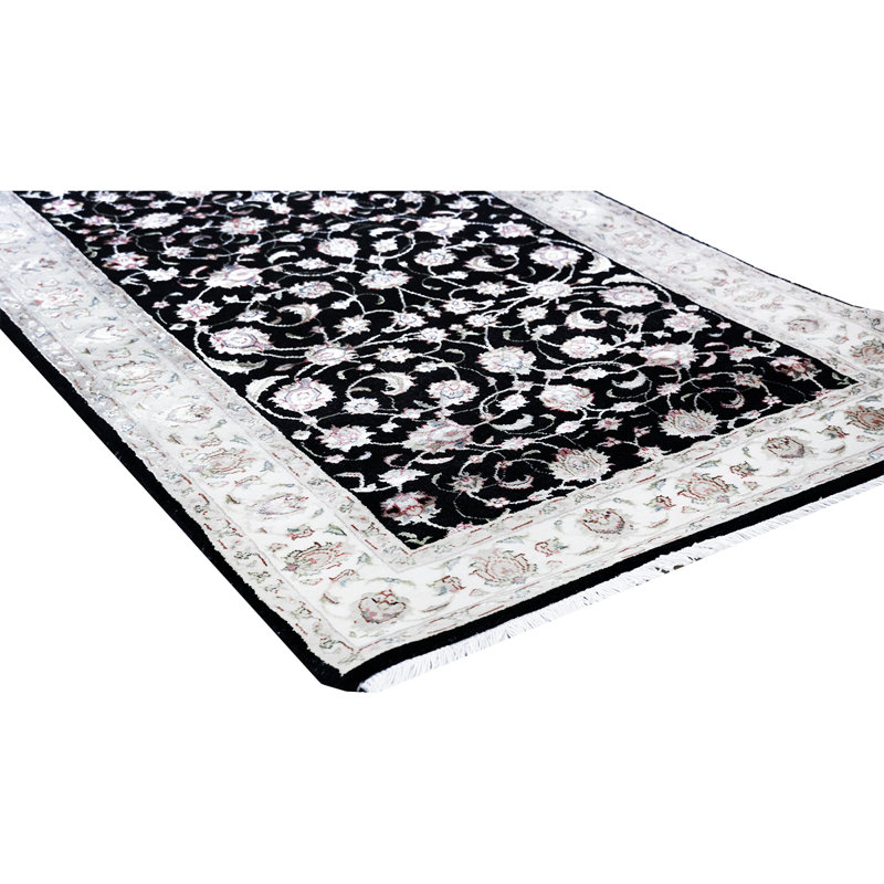 Hand-Knotted High-Quality Black and Ivory Runner