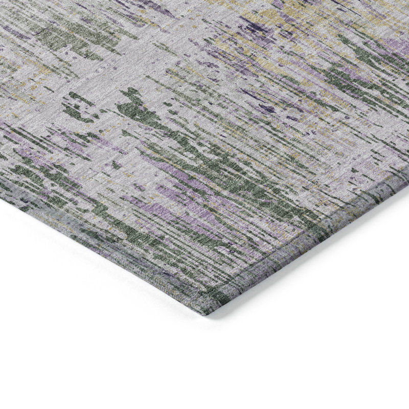 Lavender and Green Flat Woven Synthetic Washable Rug