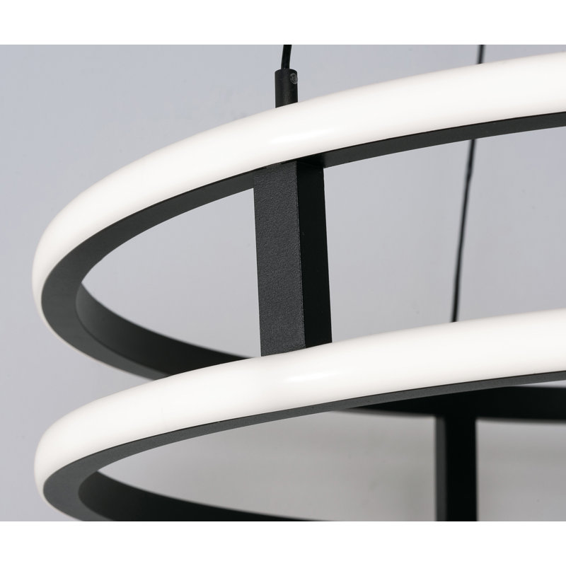 Luminaire suspendu unique à 2 lumières DEL Lanyjah, H 7 po x l 32 po x P 32 po, Noir