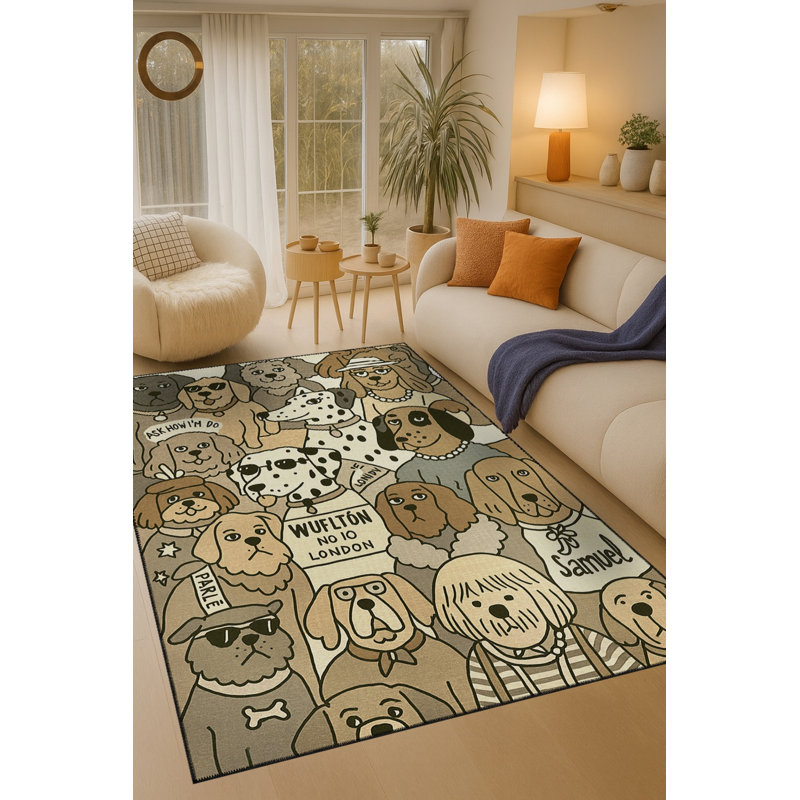 Tapis vert tissé à motif décoratif lavable Mosso, 4'11" x 7'7"