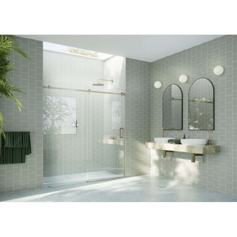 Astro 68 - 72 in. x 78 in. Fully Frameless Glass Sliding Shower Door, Brushed Bronze