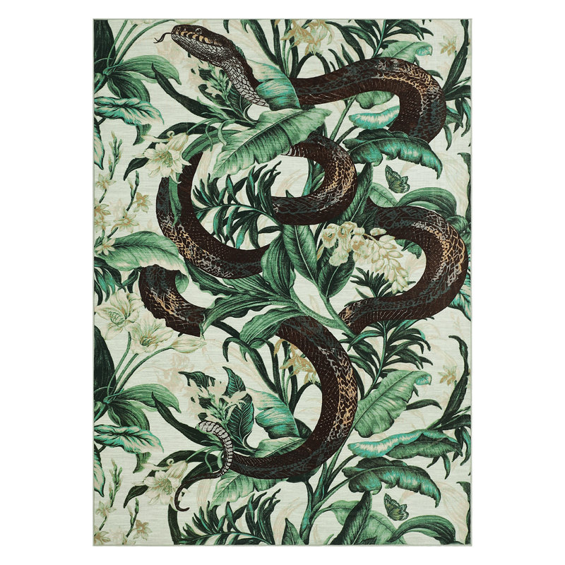 Snakes Floral Machine Washable Area Rug Non Slip Vintage Wild Life Serpent Print Rug Low Pile Aesthetics  Carpet for Living Room Bedroom Office