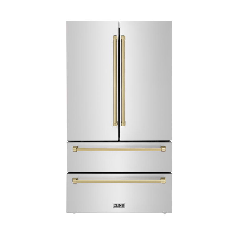 ZLINE Autograph Edition 36 in. Counter-Depth Refrigerator in Stainless Steel & Handles, Champagne Bronze
