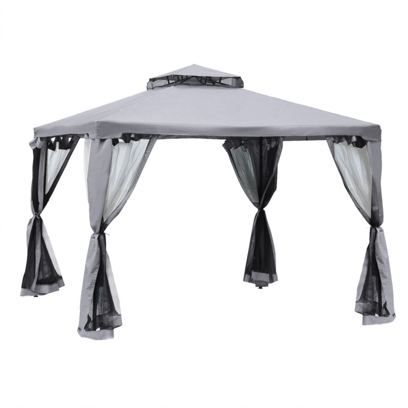 9.6' X 9.6' Patio Gazebo, Outdoor Canopy Shelter With 2-Tier Roof And Netting, Steel Frame For Garden, Lawn, Backyard, And Deck