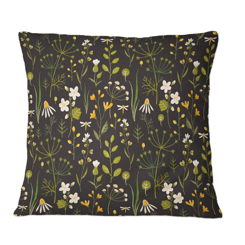 Fleurs sauvages abstraites dans la prairie - Coussin décoratif imprimé moderne, 16 po x 16 po