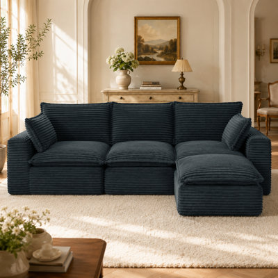 Canapé modulaire en L avec repose-pieds Veloria de 109,4 po avec repose-pieds en velours côtelé Veloria