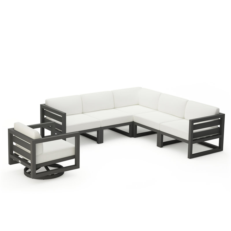 Avion 6 Piece Sectional Set With Swivel, Slate, Canvas Natural Sunbrella® Canvas