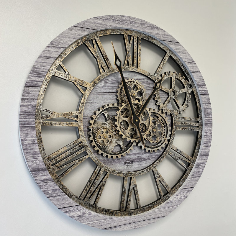 Solid Wood Wall Clock, Silver Grey