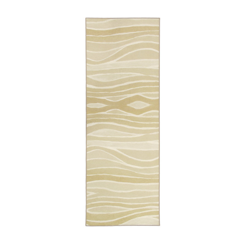 Waves Natural Performance Flatweave Washable Abstract Indoor / Outdoor Rug, Runner 2'6" x 7'
