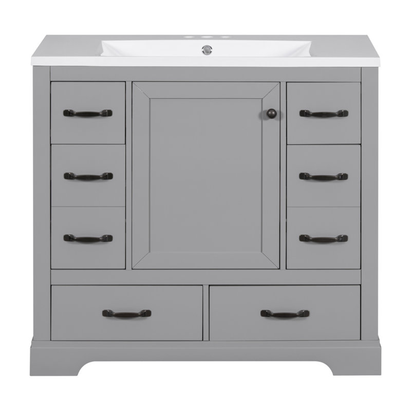 Ensemble de meuble-lavabo 36 po avec évier, six tiroirs, diviseur de tiroir multifonctionnel, tablette réglable, Gris