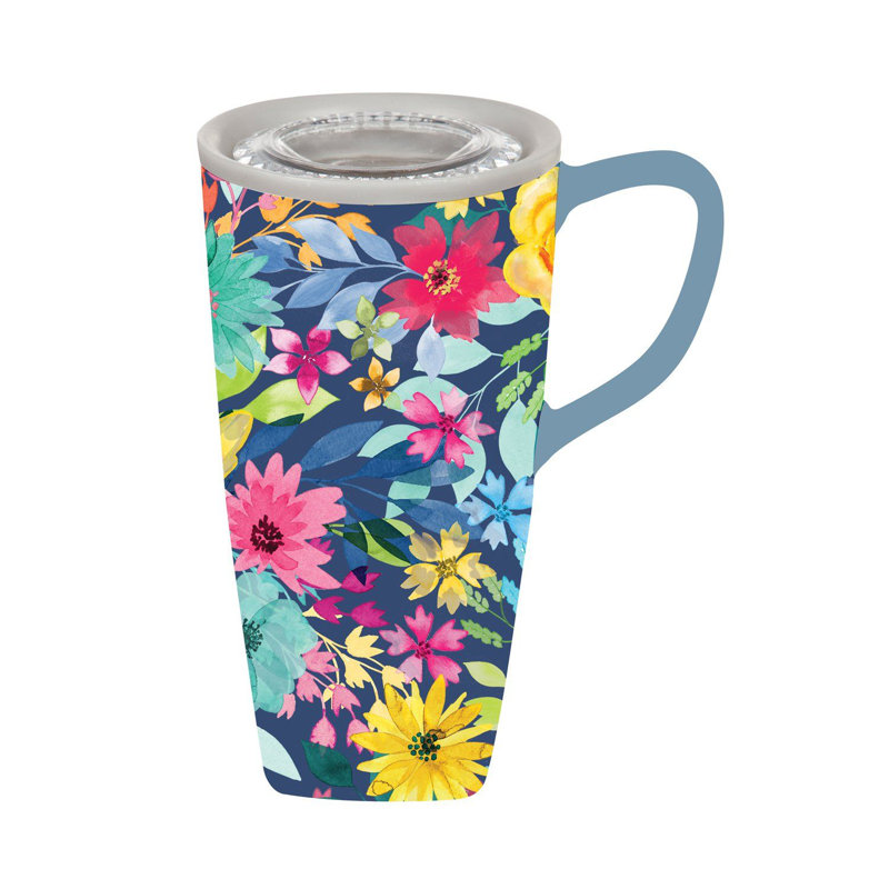 Grande tasse de voyage en céramique 17 Oz Summer Garden