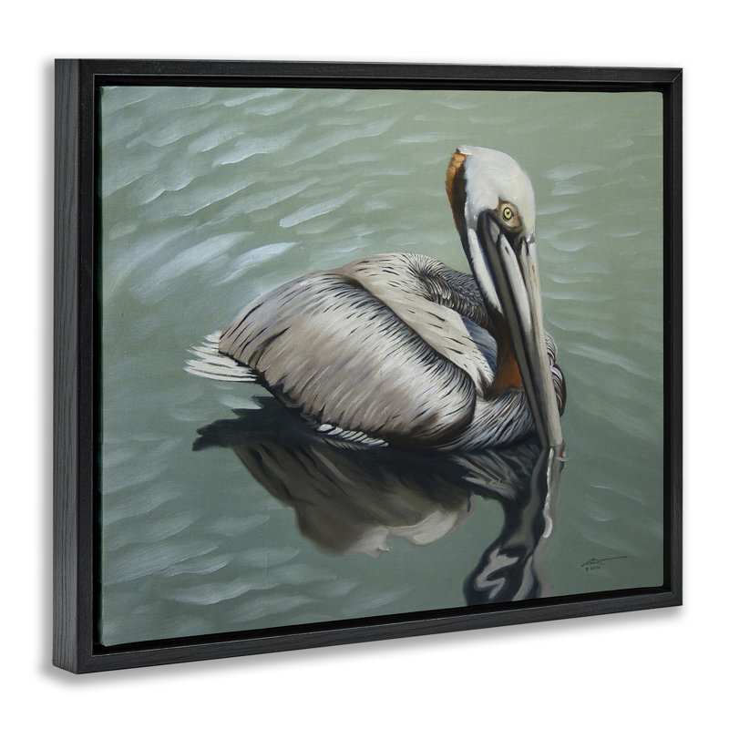 «Pelican Lake Reflection» par D. Rust, Cadre flottant noir de jais, H 17 po x l 21 po