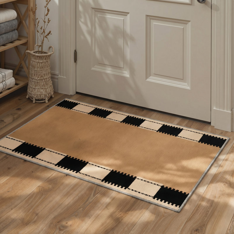 Tapis d'intérieur brun / beige / noir lavable à la machine avec envers antidérapant Layton, Rectangle 9' x 12'