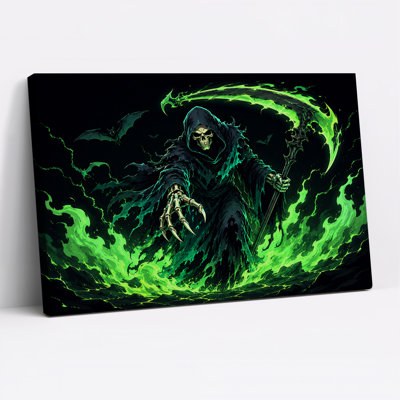 «Grim Reaper» entouré de feu vert et d'art mural d'Halloween