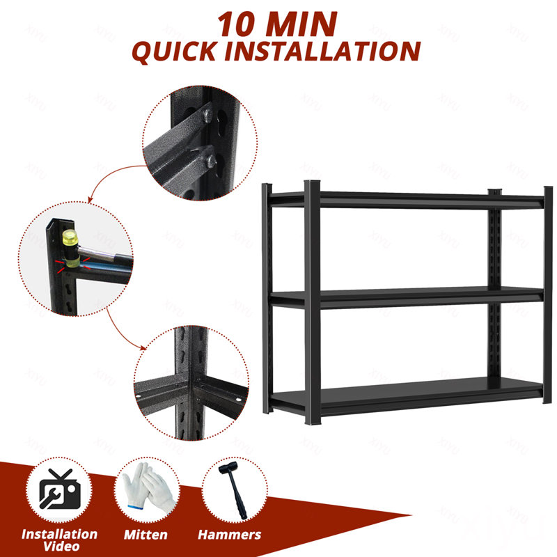 Étagère de rangement en métal à 3 niveaux à hauteur ajustable, support de rangement noir polyvalent de grande capacité