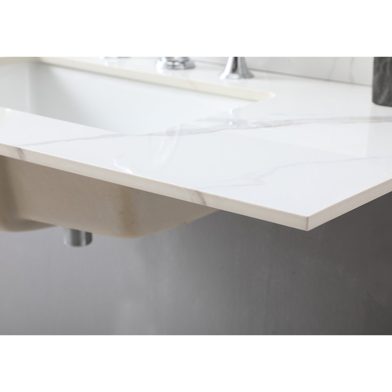 Comptoir de meuble-lavabo en pierre frittée 43 x 22 avec 3 trous de robinet et lavabo sous-comptoir en céramique de couleur dorée 43 po x 22 po