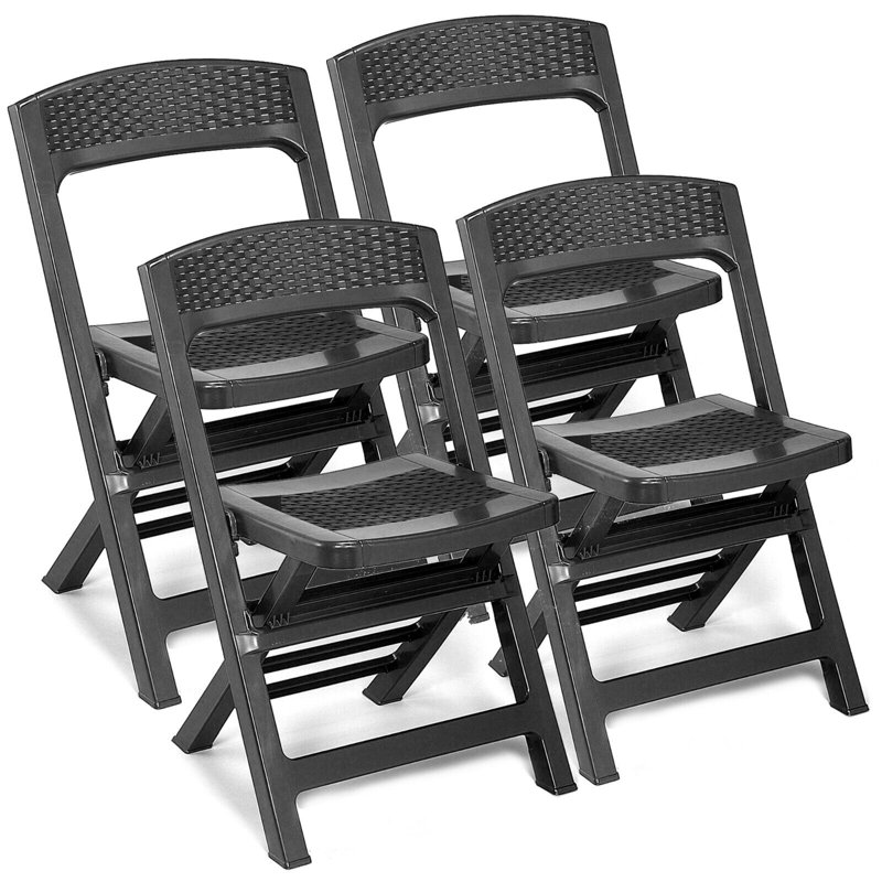 4 X Anthracite Collapsible Outdoor Folding Garden Chair Outdoor Camping Patio Black Lounge Seat, Black