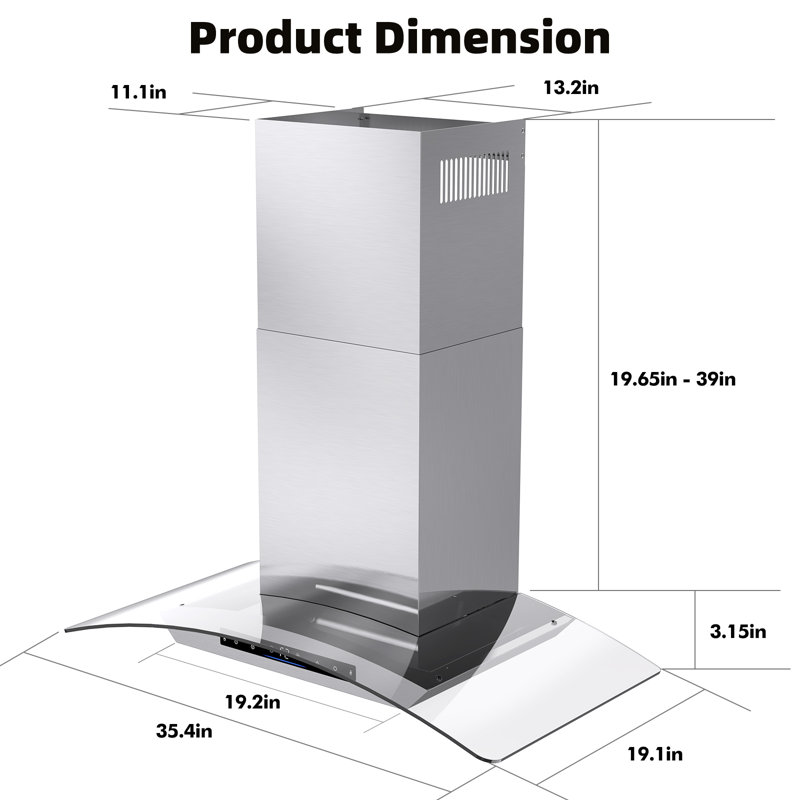 Hotte de cuisine murale 36 pouces, hotte de cuisine convertible 900 CFM avec télécommande et contrôle tactile, avec mode mémoire et lumières DEL réglables et certifiée ETL