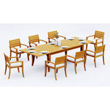 13 Pcs Grade-A Teak Wood Dining Set: 122" Atnas Double Extension Rectangle Table And 12 Travota Stacking Arm Chairs #11TV2812