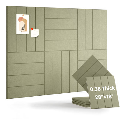 Magicubetic Felt Bulletin Board 36" x 24", Black Felt Wall Tiles Push Pins | Cork Board For Walls Alternative, 6 Pack 11.8" x 11.8" Wall Panels, Pin Board Custom Layout Design, Office Decor Home Decor-Green