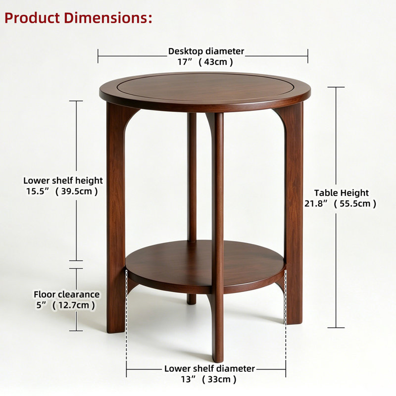 Table d'appoint ronde en bois massif pour salon, chambre à coucher, table de chevet circulaire à 2 niveaux en bois de noyer