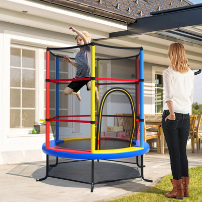 Gymax Round Backyard Trampoline with Safety Enclosure
