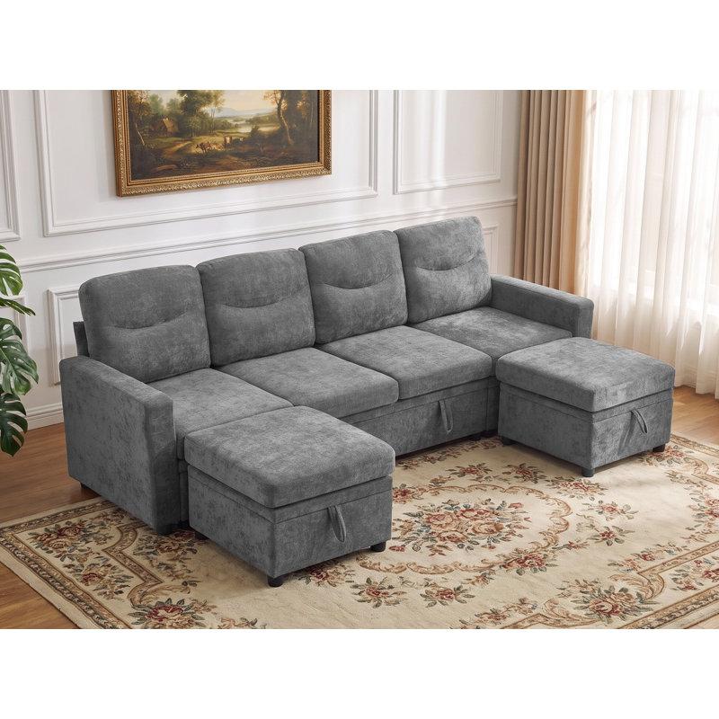 Canapé d'angle modulaire 6 places en forme de U de 259 cm avec rangement, Rangement en U 6 places, Chenille gris clair