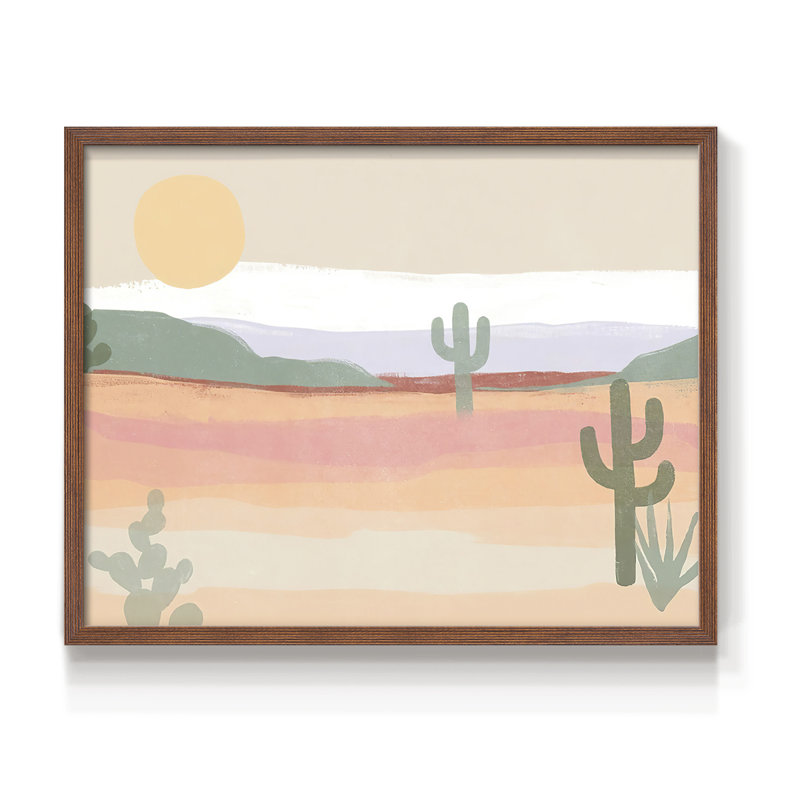 Cactus Plateau II -Framed Print - Restickable, H 11 po x l 14 po, Noyer