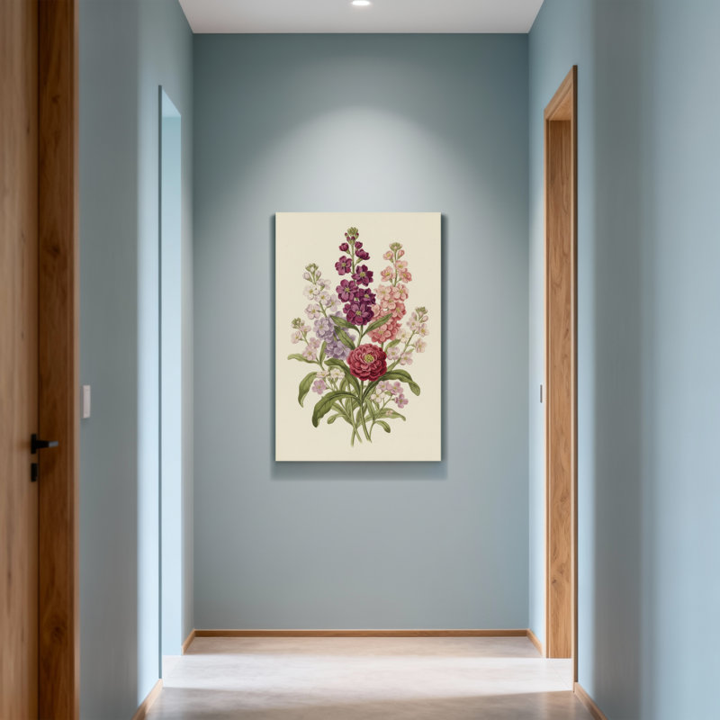 Bouquet de plantes et de fleurs avec fleurs roses et mauves, H 28 po x l 40 po