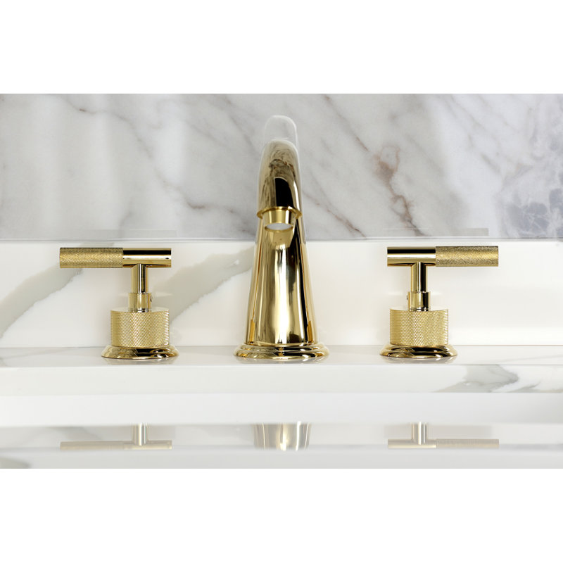 Robinet de salle de bain espacé à deux poignées à fixation sur le comptoir avec poignée moletée et bonde escamotable en laiton Kingston