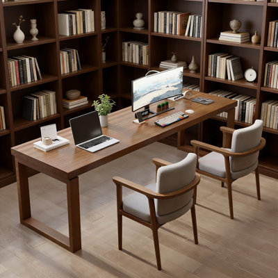 Bureau rectangulaire simple en bois massif brun