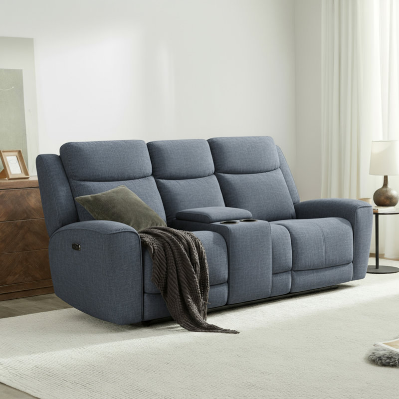 Gia Power Reclining Sofa with USB Ports, Console & Cup holder, Argo Denim