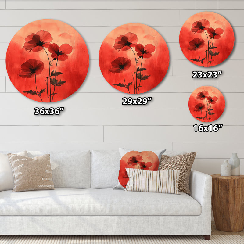 «Solary Geranium Petals In Volcano Grace I - Geraniums», art mural rond en métal, H 16 po x l 16 po