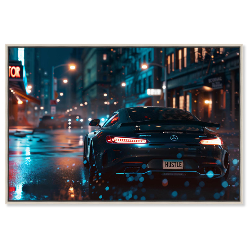 «Rain Down Car Canvas» par Art Remedy, H 11 po x l 16 po, Noir, noir, noir, noir, Reproduction encadrée sans passe-partout