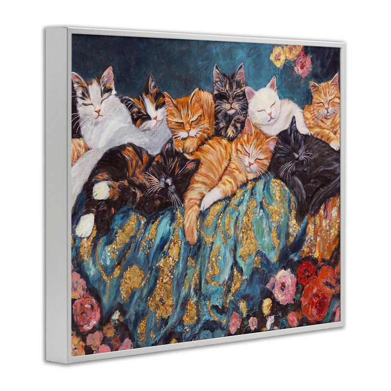 «Sleepy Kitty Crowd with Flowers», estampe numérique, design par Sara Culpepper, H 11 po x l 14 po