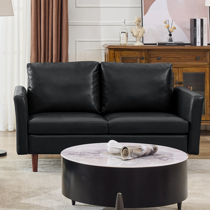 Bobur Faux Leather Living Room Loveseat Sofa, Black
