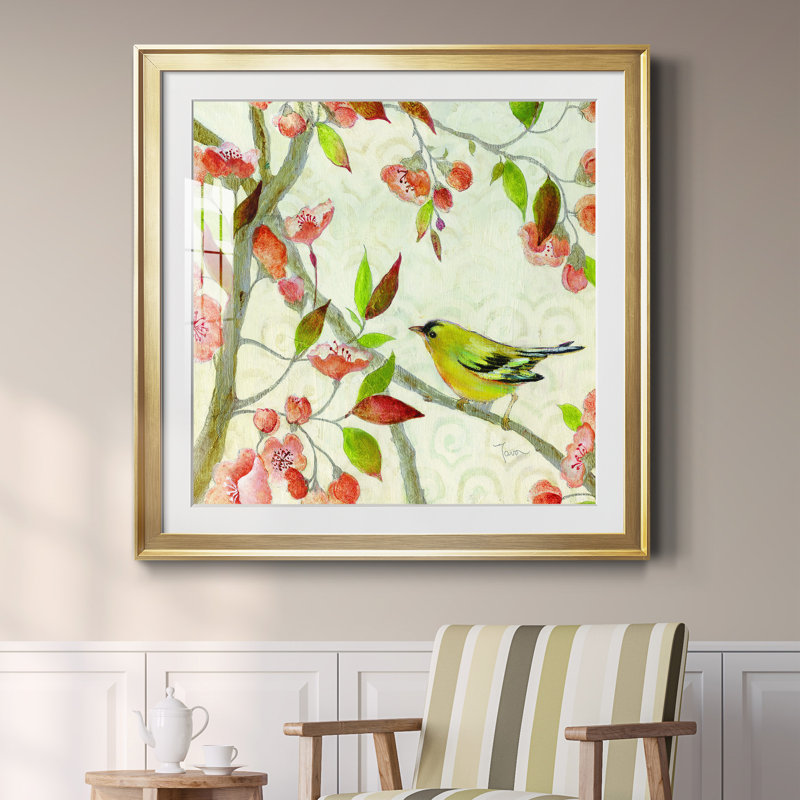 Chant du printemps, soirée dorée - peinture encadrée, Papier encadré doré, H 34,5 po x l 34,5 po x P 1,5 po