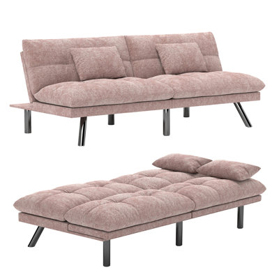 Futon Sofa Bed Convertible 70 Inch Solid Wood Couch For Living Room, Chenille Fabric, 2 Cushions by Red Barrel Studio