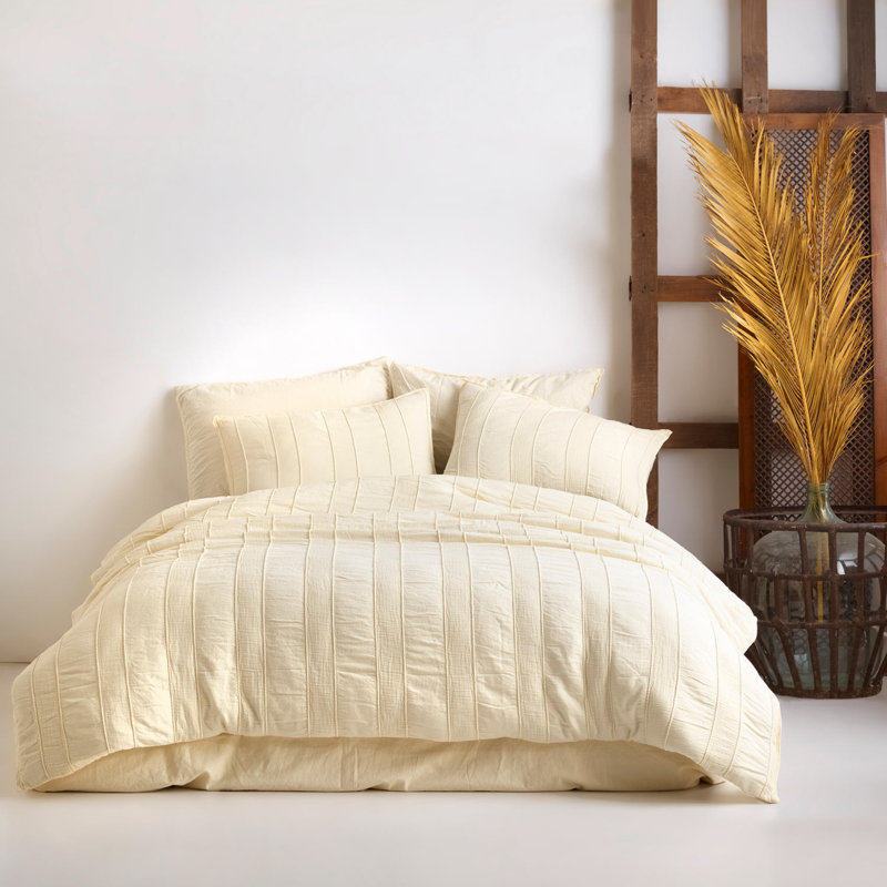Ensemble de housse de couette 100% coton Burkhard, Housse de couette simple + 1 taie d'oreiller 24 po, Crème