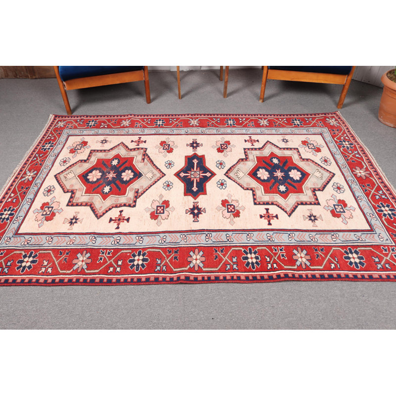 Tapis boho rétro rouge turc: tapis décoratif antique de style Anatolien pour le salon