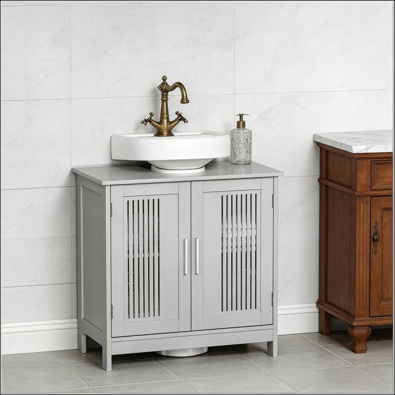 Under Sink Pedestal Storage Cabinet with Adjustable Shelf for Bathroom Organization and Space Efficiency, Grey, Grey
