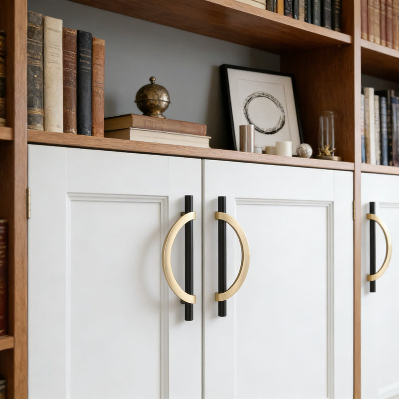 Paquet de 10 poignées d'armoire, poignées d'armoire de cuisine à trou central de 5 pouces, finition dorée noire brossée, quincaillerie de tiroir pour armoires, armoires et commodes