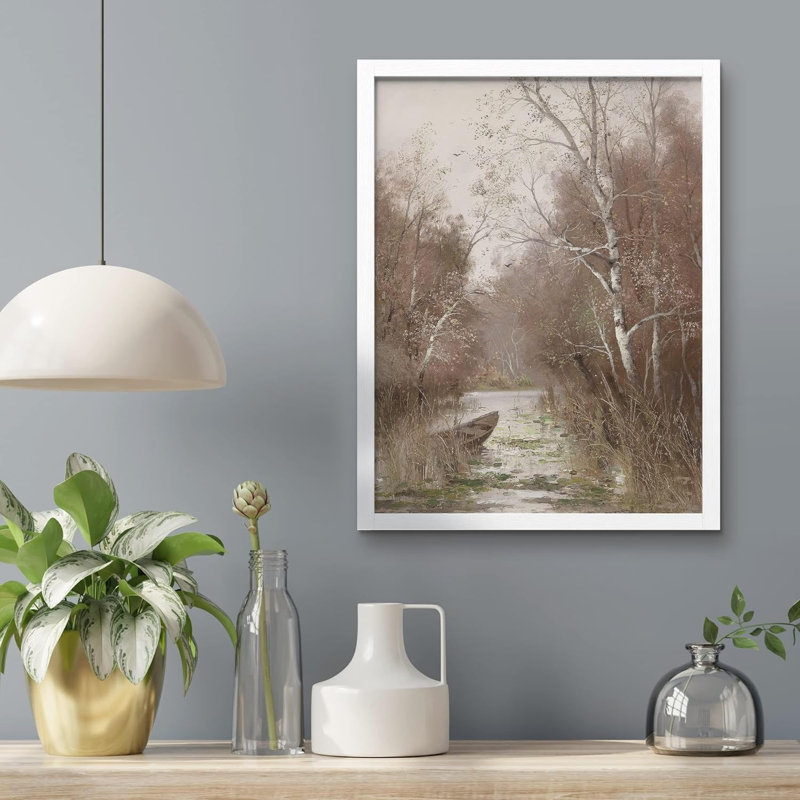 Hiver, automne, arbre, forêt pastel, impression d'art mural, paysage naturel, décoration murale encadrée sur papier, Blanc